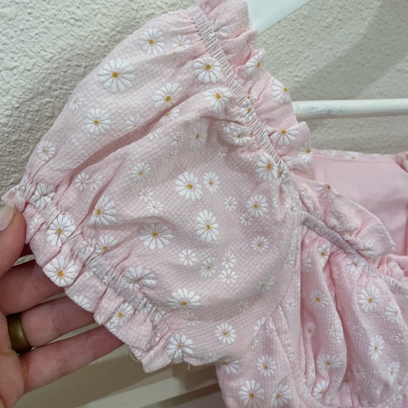 Princess Polly Light Pink Tiny Daisies Print Bow Ruffles Mini Dress Size 2 - Picture 5 of 8